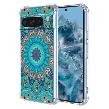 Imagem de WEIOUHR Capa para Pixel 8 Pro Google 8 Pro Transparente Macio TPU Verde Pena em Relevo, Capa protetora leve resistente a arranhões, para Google Pixel 8 Pro (verde pavão)