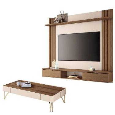 Imagem de Painel Para Tv Suspenso Solus E Mesa De Centro Cadenza Castanho Off White - Hb Móveis