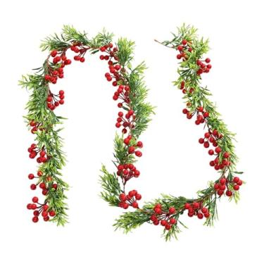 Imagem de KiBcsLic Guirlanda de Natal com frutinhas vermelhas e folhas verdes, ideal para decorar portas, jardins, varandas e corrimãos.