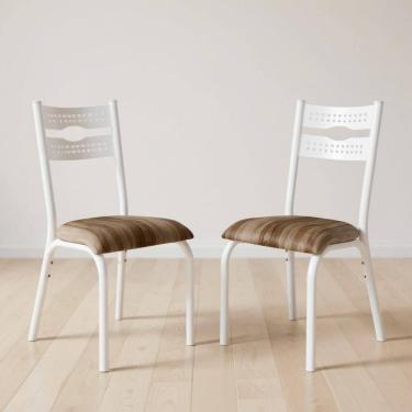 Imagem de Kit 2 Cadeiras De Aço Com Assento Estofado Luna - Branco E Capuccino