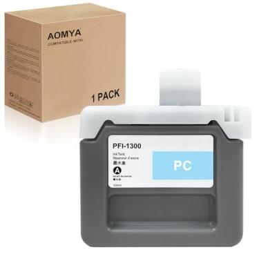 Imagem de Aomya Cartucho de tinta 330ML PFI-1300 PC compatível com Canon PFI-1300 Tanque de tinta pigmento para impressora imagePROGRAF PRO-2000 PRO-2100 PRO-4000S PRO-4100 PRO-6000S PRO-6100 (foto ciano