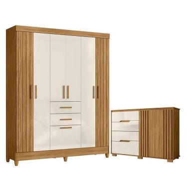 Imagem de Guarda Roupa Solteiro Malta E Cômoda Texas Freijó Off White - Moval