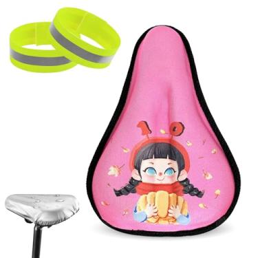 Imagem de Almofada de assento de bicicleta infantil atualizada, capa de assento de bicicleta confortável com design fofo de desenho animado, absorção de choque, fácil de instalar, ajuste universal para