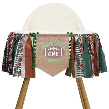 Imagem de Faixa de serapilheira para o primeiro ano - decorações de festa de 1º aniversário esportiva, guirlanda de aniagem de aniversário de futebol, faixa para pendurar na parede, adereços para fotos de festa