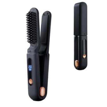 Imagem de Pente de Alisamento Cabelo Sem Fio 3 em 1 Chapinha com Portátil Dois Propósitos para Curl e Escovação Revestimento Cerâmico Prato Flutuante 3D Display Carregamento Type-C Bateria Alta Capacidade Uso C