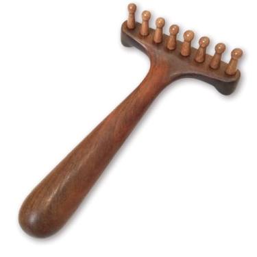 Imagem de OULIGET Conjunto de ferramentas de massagem Gua Sha de madeira, pente para raspagem do couro cabeludo, ferramenta Gua Sha de madeira natural para dor de cabeça, costas, pescoço, ombro e pente de