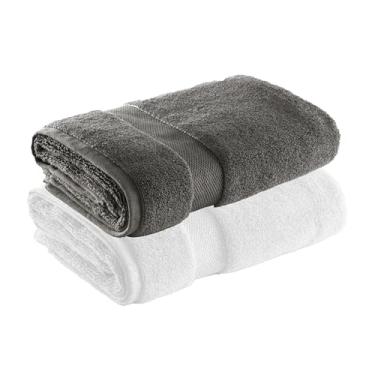 Imagem de Jogo de Toalhas Ele/Ela Super Soft Zero Twist Banhão 80x150cm 500g/m², 97% Algodão 3% Poliéster, Toque Macio, Alta Absorção e Design Sofisticado – Altihaus (Branco/Chumbo)