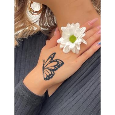 Imagem de 4 peças de suco de ervas, semipermanente, tatuagem simples, estampa de borboleta artificial, 7 a 14 dias, sem derramamento, sem reflexo, pulso, ombro, pescoço, pescoço, gola impermeável, adesivo de