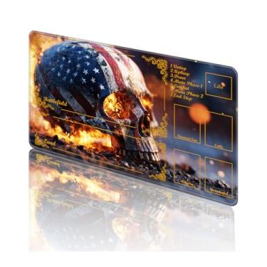 Imagem de TOEMZTFT Playmat for MTG, with Free Storage Bags,Game Mat 24 x 14 inches, TCG and Board Game Mat for Cards,Mousepad Desk Mats，American Flag Skull