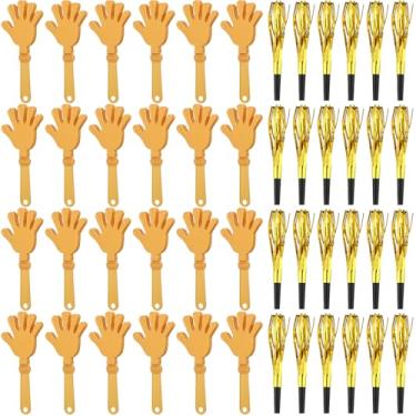 Imagem de ZCYSRLQIN 48 Pcs New Years Eve Party Noisemakers Supplies New Year Party Kit Includes 24 Hand Clappers 24 Metallic Fringed Party Blowers for 2026 New Years Party Supplies (Gold)