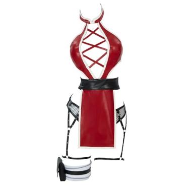 Imagem de Mobbunny Women Anime Derivative Cosplay Costume Sexy Ninja Lingerie Set Cutout Backless Halter Top Mesh Panty (Red, x-large)