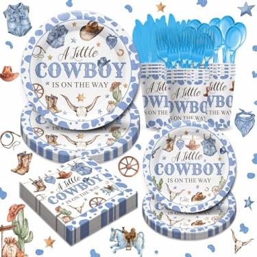 Imagem de Fpozztiyo Western Cowboy Party Supplies Tableware - Cowboy Birthday Party Decorations Include Plates, Cups, Napkins, Cutlery, for Boys Wild West Cowboy Theme Party Supplies Dinnerware | Serve 24