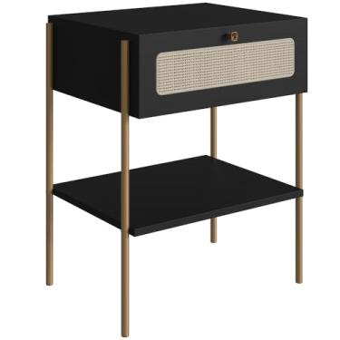 Imagem de Mesa de Cabeceira 01 Gaveta com Telinha Industrial Indy A03 Nero Dourado - Lyam Decor