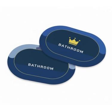 Imagem de Tapete de Banheiro Mágico Antiderrapante Oval Super Macio Soft 40x60cm, Ultra Absorvente com Secagem Rápida, Base de Borracha, Design Moderno com Coroa, Rosa e Azul Marinho Kit (2)