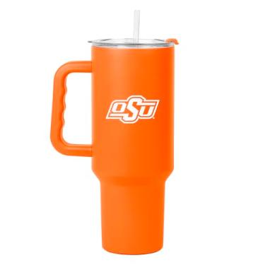 Imagem de Logo Brands NCAA Oklahoma State Cowboys Copo de 1,134 g com alça - Aço inoxidável revestido em pó com canudo - Resistente a vazamentos, mantém bebidas quentes/frias - Uso diário