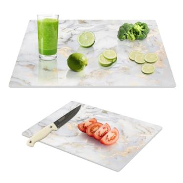 Imagem de Yuzeyurun Tábuas de corte de vidro temperado para cozinha, conjunto de tábuas de corte de vidro dourado (40.6 cm x 30.5 cm e 20.3 cm x 30.5 cm), tábuas de cortar com pé antiderrapante, resistente ao
