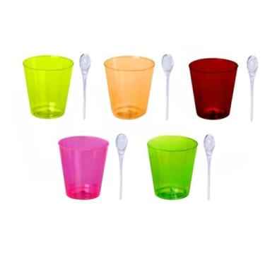 Imagem de KIT 25/50/75/100 COPINHO 25 ML BRIGADEIRO ACRÍLICO + MINI COLHER (150,MAIS DE UMA COR)