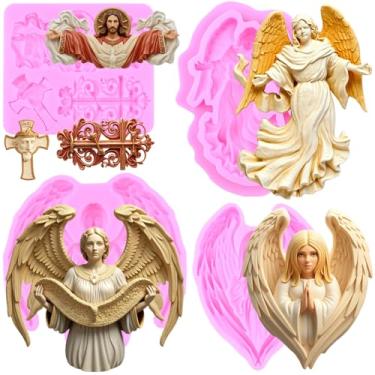 Imagem de MIYAHOUSE Angel Fondant Moldes para decoração de bolos, topo de cupcake, pasta de goma de chocolate, argila de polímero, conjunto de 4