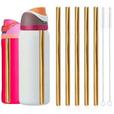 Imagem de 5 canudos de substituição para Owala 680 g 947 ml, canudos de garrafa de água de aço inoxidável incluem 2 escovas de limpeza sem BPA acessórios de garrafa peças para uso ao ar livre e interno em casa