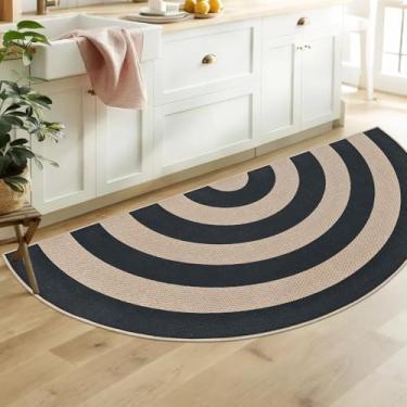 Imagem de Lacomfy Tapete de juta sintética, 9,5 x 1,8 m, meio círculo, tapete de juta fácil para casa de fazenda, quarto, cozinha, antiderrapante, meio redondo, neutro, tapete para sala de estar, quarto de