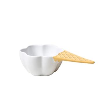 Imagem de DOITOOL Recipiente de iogurte Tigelas em forma de cone de sorvete Tigelas de sorvete de cerâmica com alças Copos de porcelana Sundae Tigela de mistura de salada Tigela de servir sobremesa Tigela