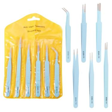Imagem de 1 conjunto de 201 pinças de contas de aço inoxidável, 6 peças, kit de twezeer de estilo misto para pulseira de contas, colar, faça você mesmo, ferramenta de substituição para reparo de joias, azul