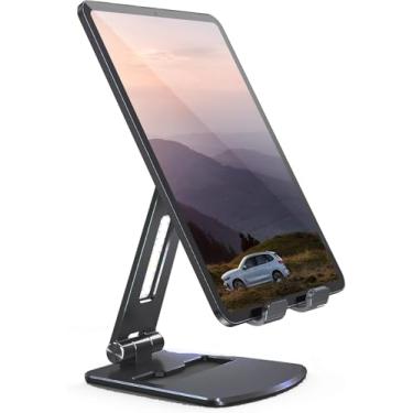Imagem de Suporte de telefone de alumínio da marca genérica, rotação de 360° e altura ajustável, suporte de mesa de metal premium para smartphones iPhone/Android (preto)