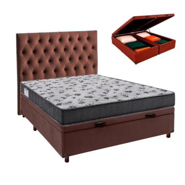 Imagem de Cama Box Bau + Colchão Casal Ortobom D33 Iso100 + Cabeceira Estofada