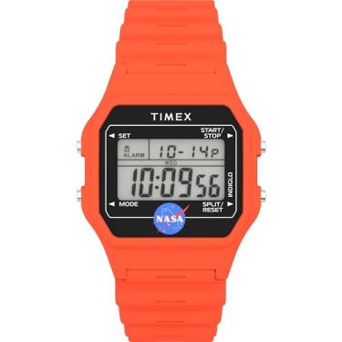 Imagem de Timex Relógio masculino clássico digital de 36 mm da NASA, pulseira laranja, mostrador digital, caixa laranja