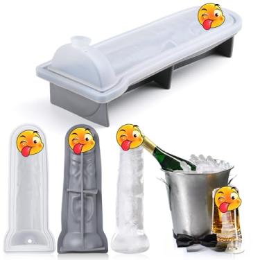 Imagem de Hoolerry Formas longas para cubos de gelo, bandejas grandes de silicone com tampa para coquetéis de uísque, sucos, bebidas, acessórios de artesanato, presente de elefante branco (cinza)