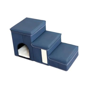 Imagem de Fxzqgnh Escada para Cães, Degraus Antiderrapantes com Espaço para Guardar Brinquedos, Escada de Descanso, Escada Portátil de 3 Degraus para Animais de Estimaç, Azul-marinho