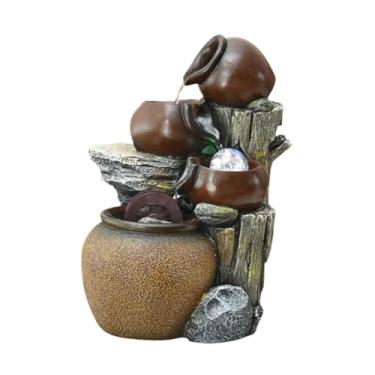 Imagem de WeiLaiKeQi Fontes de mesa Fontes de cachoeira interna decorativa, decoração de mesa de arte para presentes com bola leve rotativa para desarranjar a casa