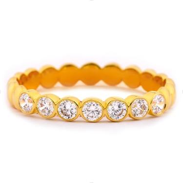 Imagem de STORYJEWELLERY Alianças de casamento banhadas a ouro para mulheres, anel de polegar, anéis de meia eternidade para mulheres, presentes para ela, 7, Banhado a latão com ouro 18K, Zircônia cúbica