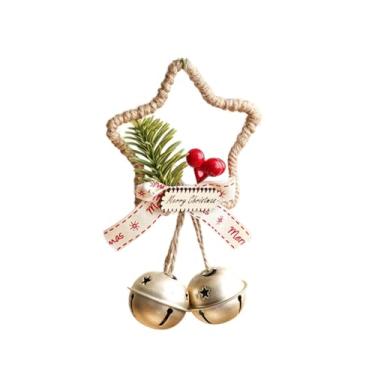 Imagem de Relógio de Natal de metal e grinalda de enfeite de árvore estrelada – Estrutura metálica durável, anéis fáceis de pendurar para feriados internos/externos, presentes de festa sazonais portáteis