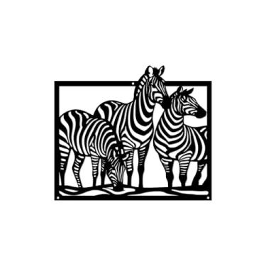 Imagem de Vineland Arte de parede de zebra metálica, decoração de sala de estar de fazenda preta, 33,7 x 11,8 polegadas, escultura suspensa interna e externa resistente à água, decoração de casa minimalista
