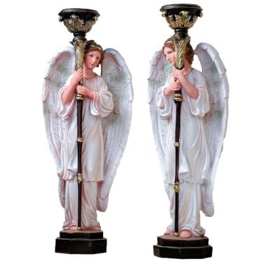 Imagem de Sacro, Kit Par De Anjos Candelabro 60cm Resina Importado Vela