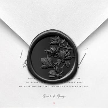 Imagem de Pilloze 50 peças de adesivos de lacre de cera preta de ramo de oliveira, adesivos autoadesivos de selo de cera preta para envelope ou convite de casamento, boa adesão e fácil de usar