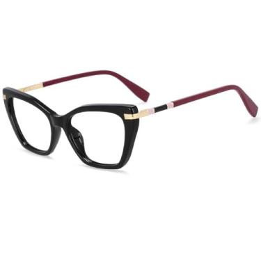 Imagem de Óculos de grau retrô estilo gatinho leopardo feminino (preto)