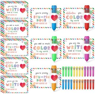 Imagem de Sabary Conjunto de 28 canetas multicoloridas com cartão de dia dos namorados, inclui cartão de presente e caneta multicolorida retrátil para escritório, escola, festa do dia dos namorados, presente de