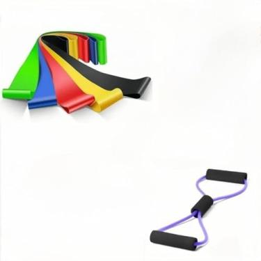 Imagem de Kit 5 Elástico de Treino Mini Band + Elástico Tensão Extensor Exercício Treino Funcional Fisioterapia em Casa (Faixas elásticas)