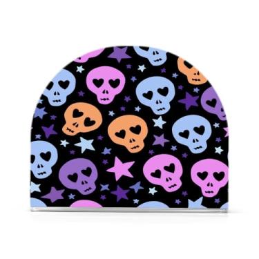 Imagem de Wassud Caveiras coloridas com estrelas porta-guardanapos de acrílico, dispensador de guardanapo de papel moderno em forma de U para mesa, cozinha, sala de jantar, bancada 1 peça (comporta 50-60