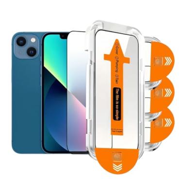 Imagem de Pacote com 4 protetores de tela de vidro temperado para iPhone 13/14 e iPhone 13 Pro, iPhone 16e 6,1 polegadas, eliminação automática de poeira, sem bolhas, transparente HD, fácil instalação