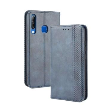 Imagem de Capa flip de couro para Infinix S4 X626,Flip magnético retro,Caso de telefone de couro PU,Design de carteira com 3 slots de cartão e 1 clipe de dinheiro -Blue