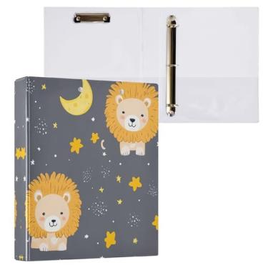 Imagem de STAYTOP Organizador de fichário redondo de leão fofo, fichário de 3 anéis com prancheta (carta A4), fichário fofo para material de escritório escolar