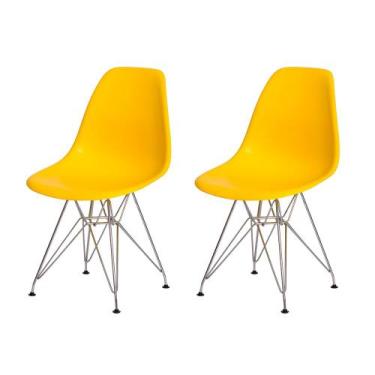 Imagem de Kit 2 Cadeiras Eiffel Eames Amarela Base Cromada Sala Cozinha Jantar -