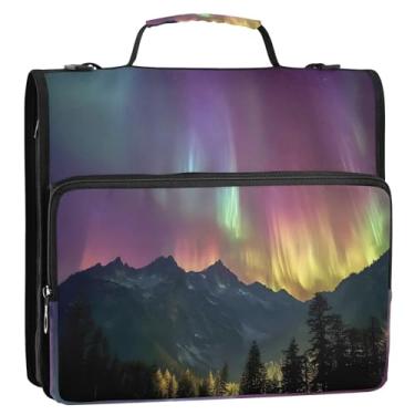 Imagem de CEBUGI Fichário de 3 anéis com zíper com alça de ombro, pasta de arquivo expansível de 3,8 cm, anéis D, para escola, escritório, aurora boreal
