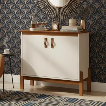 Imagem de Buffet Aparador para Sala Off-White/Freijó Pés Madeira Maciça 2 Portas