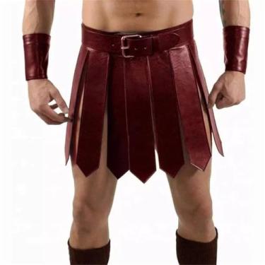 Imagem de Saia de couro gladiador masculina com cinto, saia de batalha romana preta fantasia cosplay (vermelho, tamanho único)