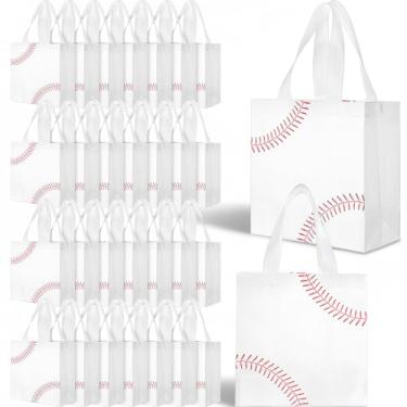 Imagem de Kifmurase 30 peças de sacolas de lembrancinhas esportivas, sacolas de lembrancinhas de festa de beisebol, bolsa de tema de beisebol com alça, bolsa de lanche não tecida para aniversário, artigos de