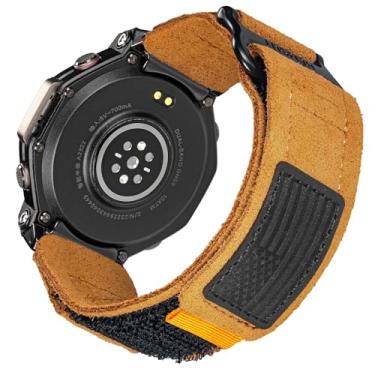 Imagem de HEMSUT Pulseiras de relógio compatíveis com Amazfit T-Rex 3 e T-Rex 3 Pro, pulseira esportiva robusta de couro de camurça macia, marrom / preto